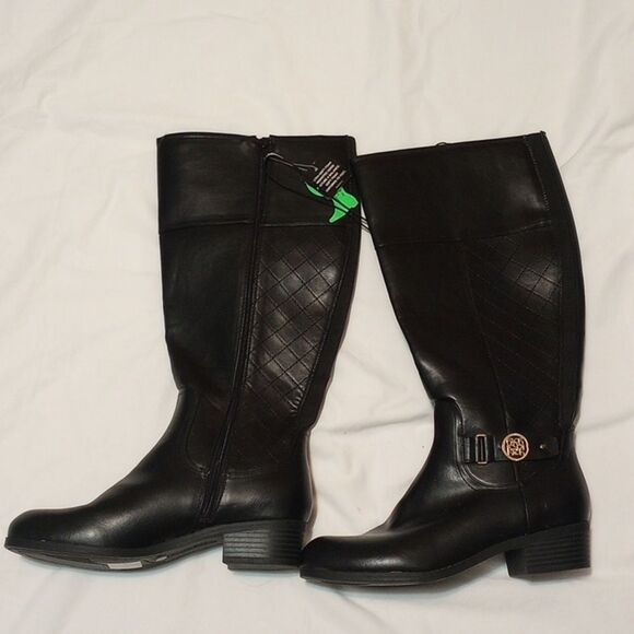 Black Liz Claiborne Knee High Boots 8.5 Wide Calf NWT - Picture 2 of 13